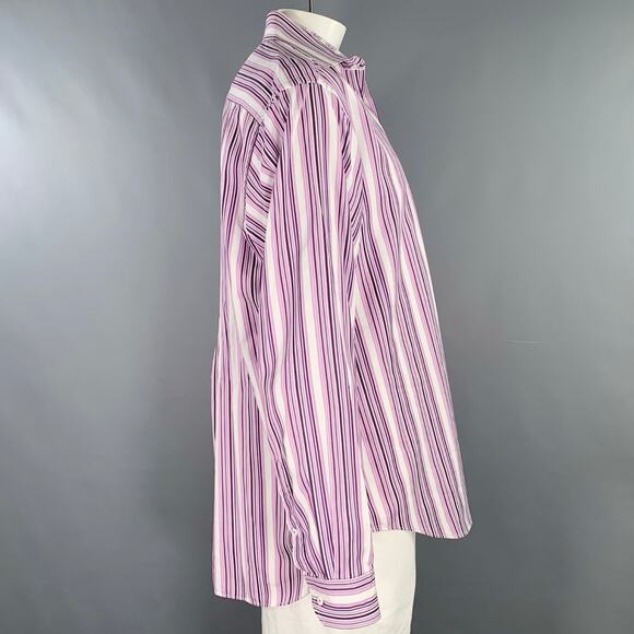 BUGATCHI UOMO Size XXL Purple White Stripe Cotton Long Sleeve Shirt - Picture 3 of 8